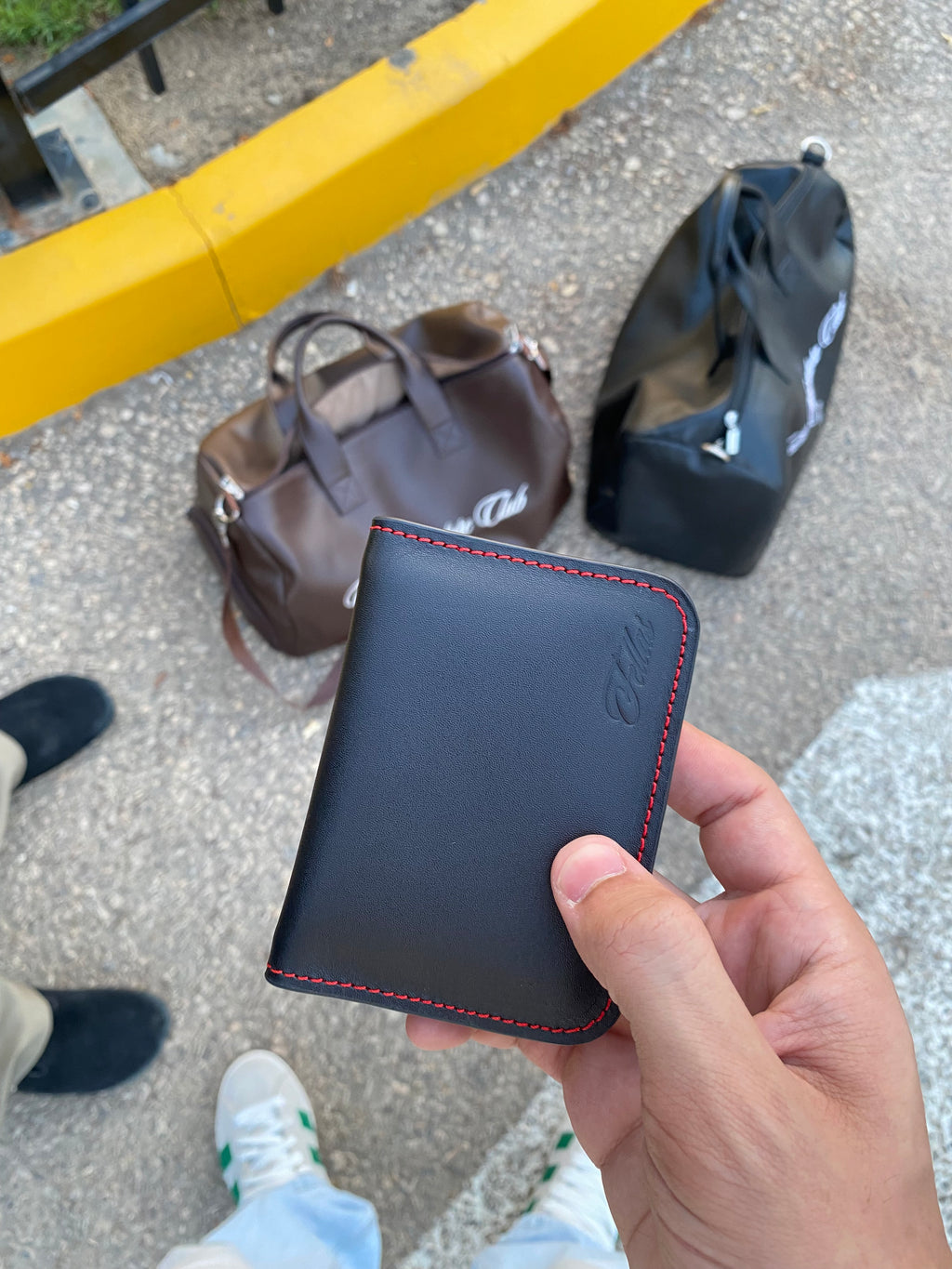 Black leather card holder