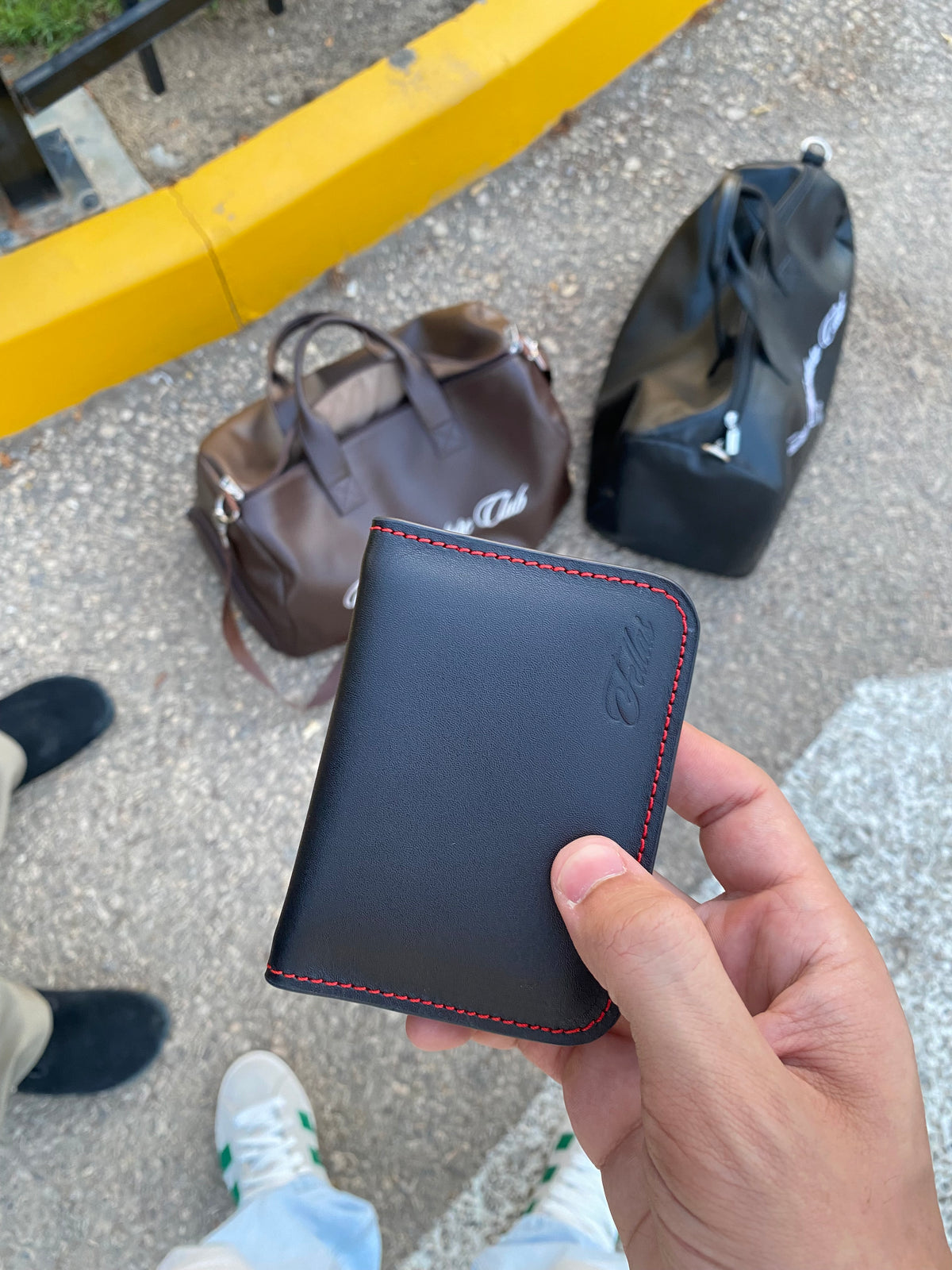Black leather card holder