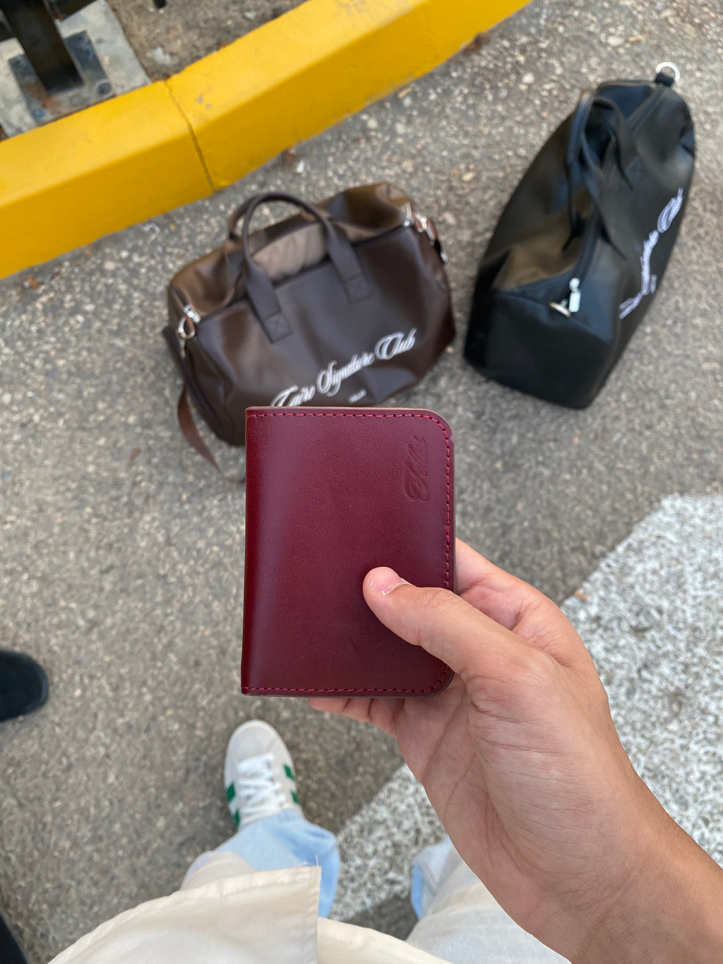 Burgundy leather card holder