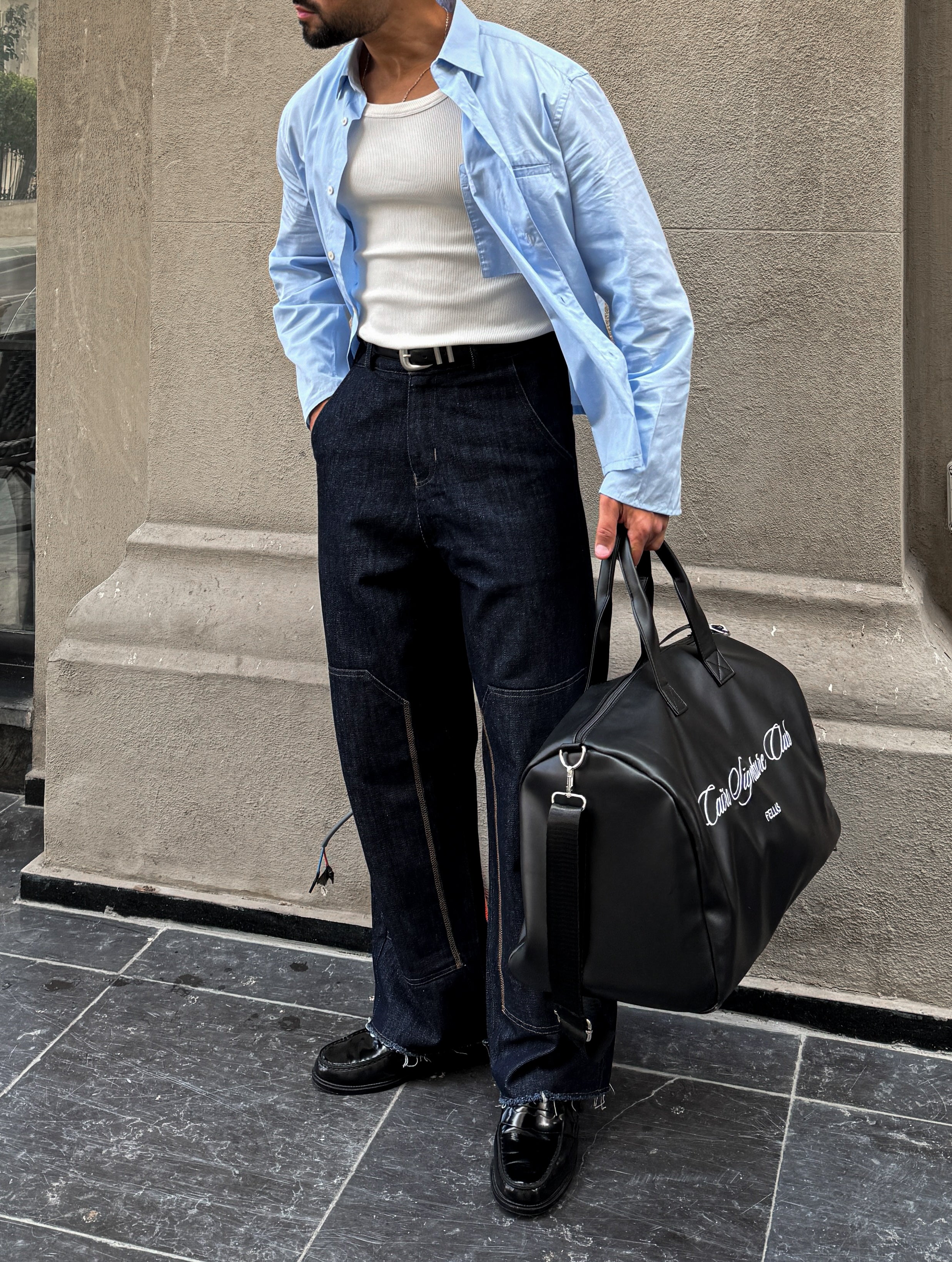 Black leather bag