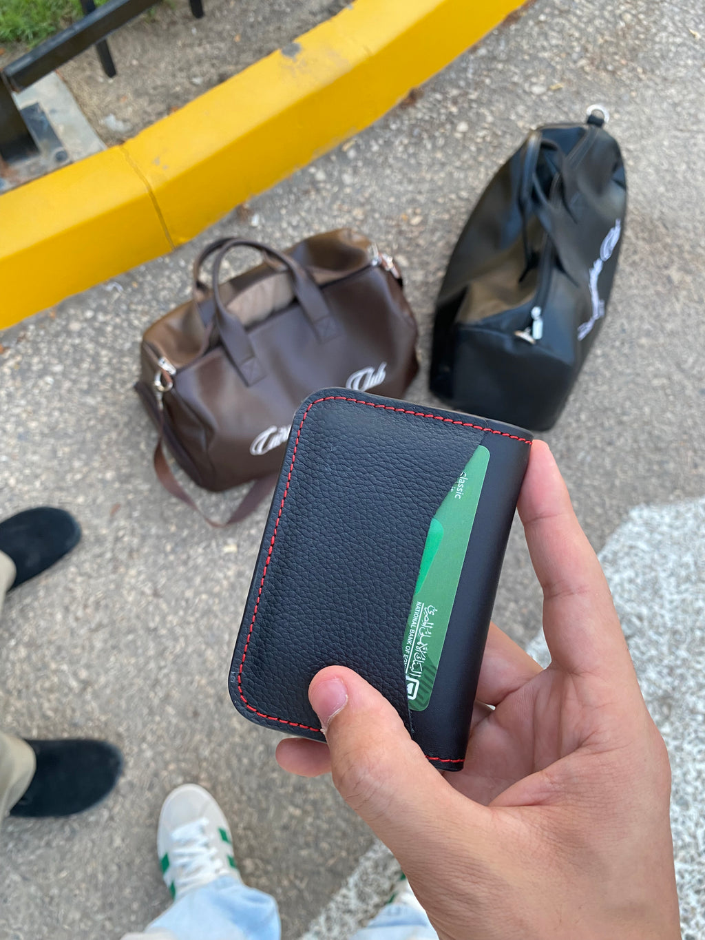 Black leather card holder