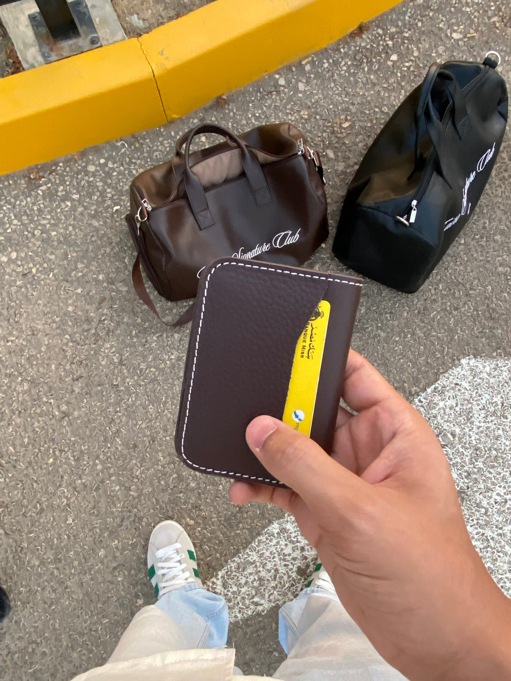 Brown leather card holder