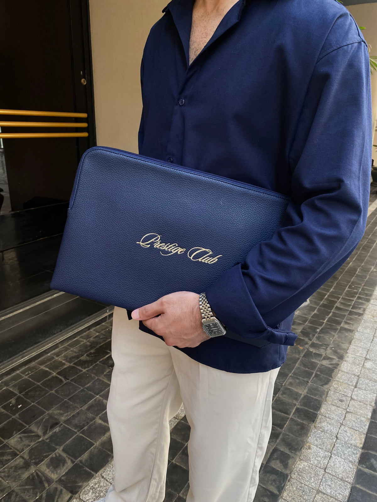 Textured Navy Leather Sleeve