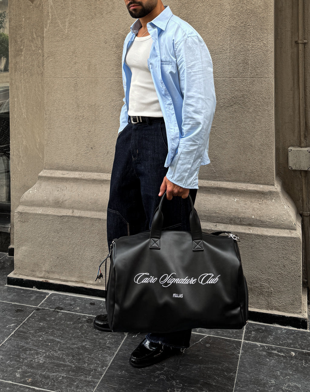 Black leather bag