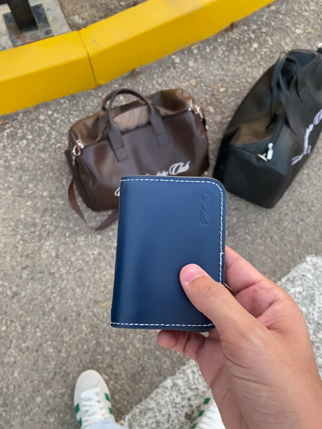Navy leather card holder